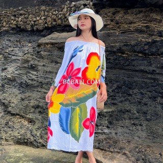 New Design Floral Rayon Dress Hand Painted Handmade in Bali